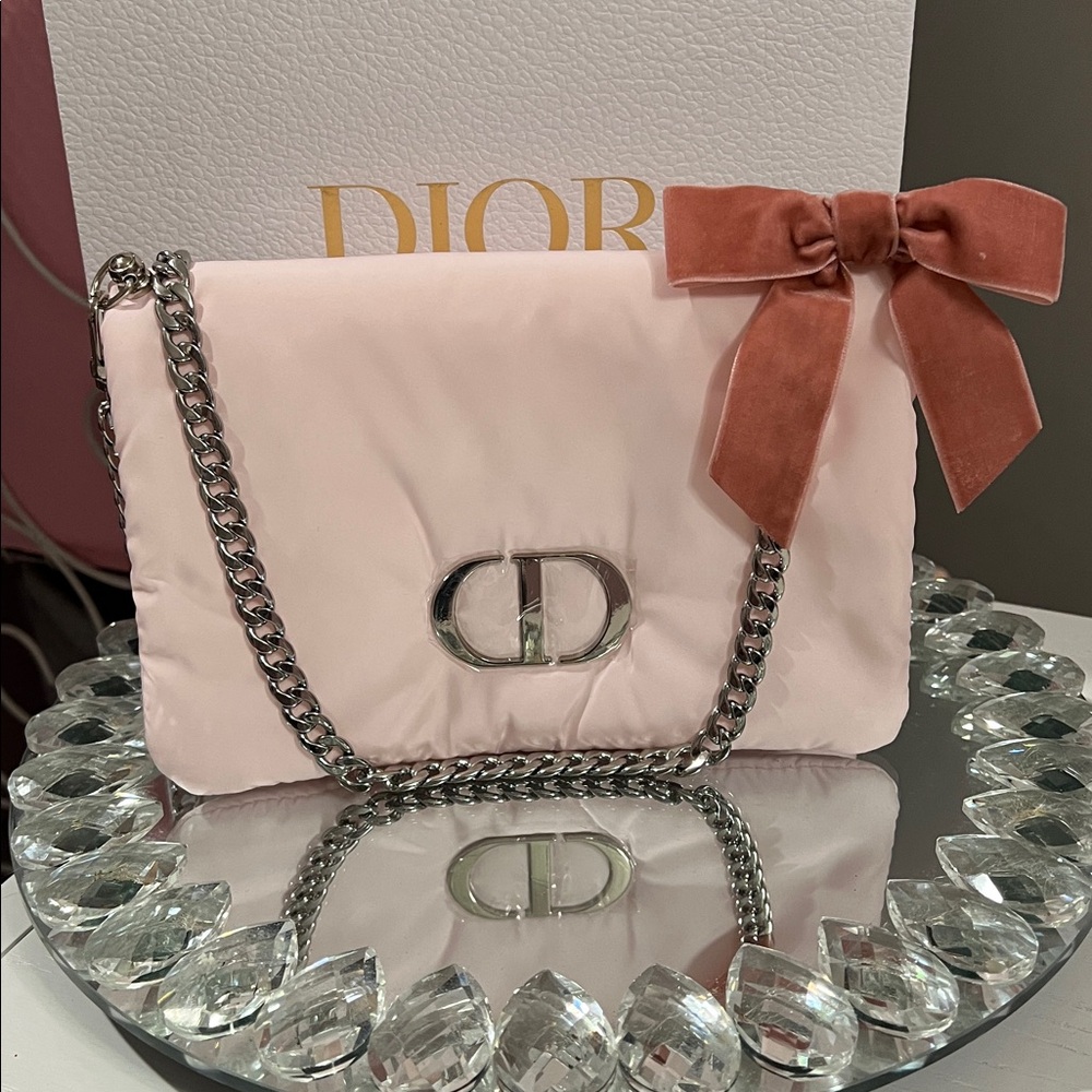 Dior Soft Pink Clutch with 47 inch Chain Attached and Bow - Picture 3 of 5